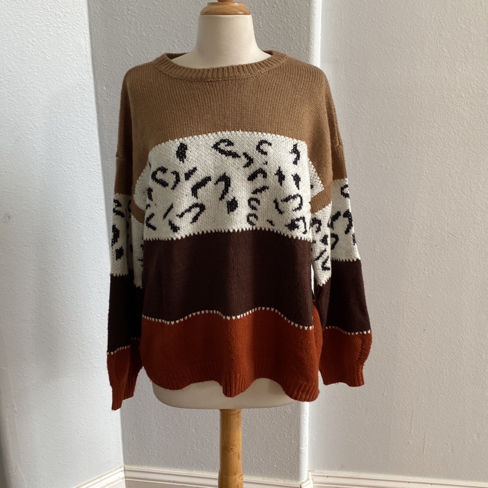 Angashion Cheetah Color Block Sweater‎ Size L